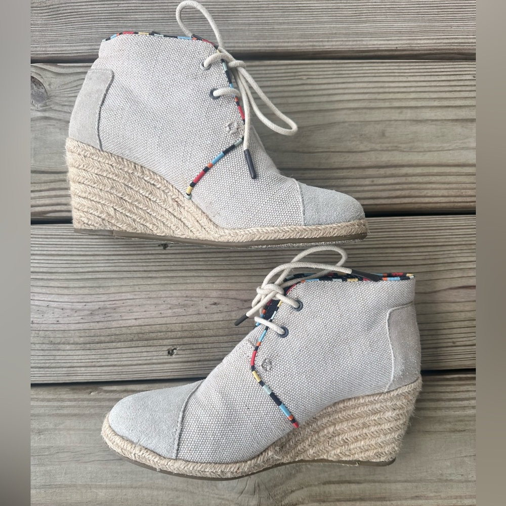 Toms Gray Wedge Ankle Boots with Lace-Up Design